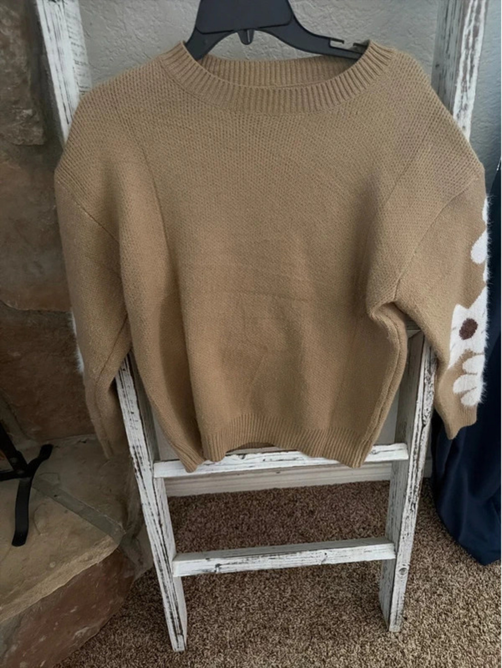 Tan sweatshirt with white flowers